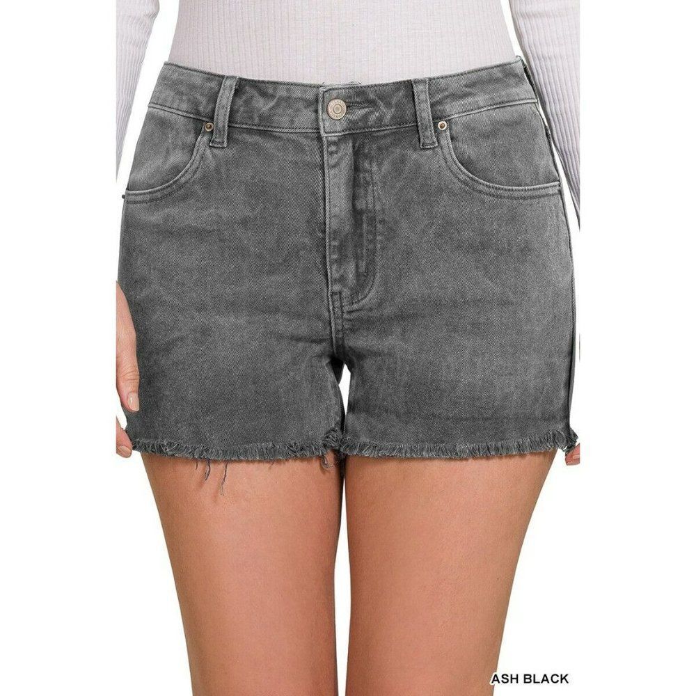 Zenana It's About Time Colored Denim Shorts in Ash Black DMP-1841A